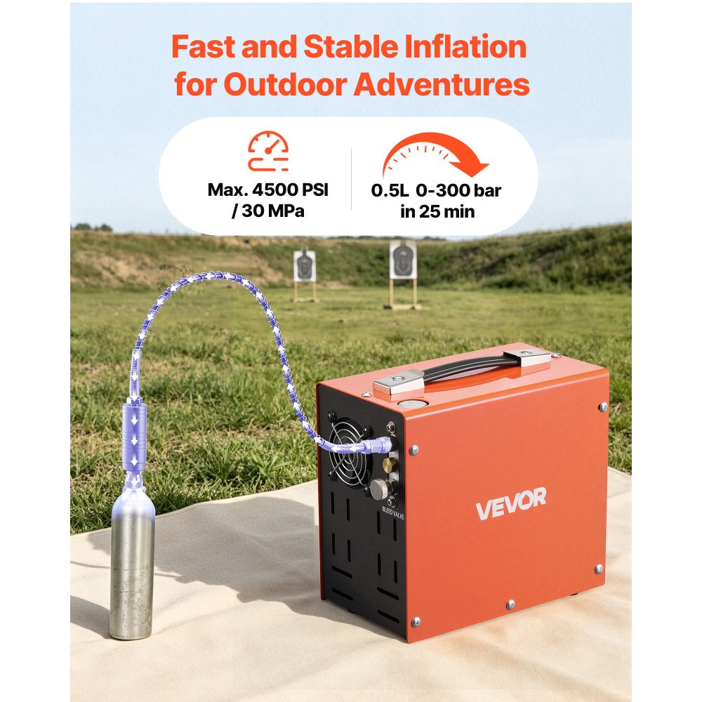 VEVOR PCP Air Compressor 4500PSI PCP Airgun Compressor & External Converter, Manual Stop 350W DC12V/AC230V Portable Paintball Tank Compressors for Air Rifle, Scuba Diving Bottle