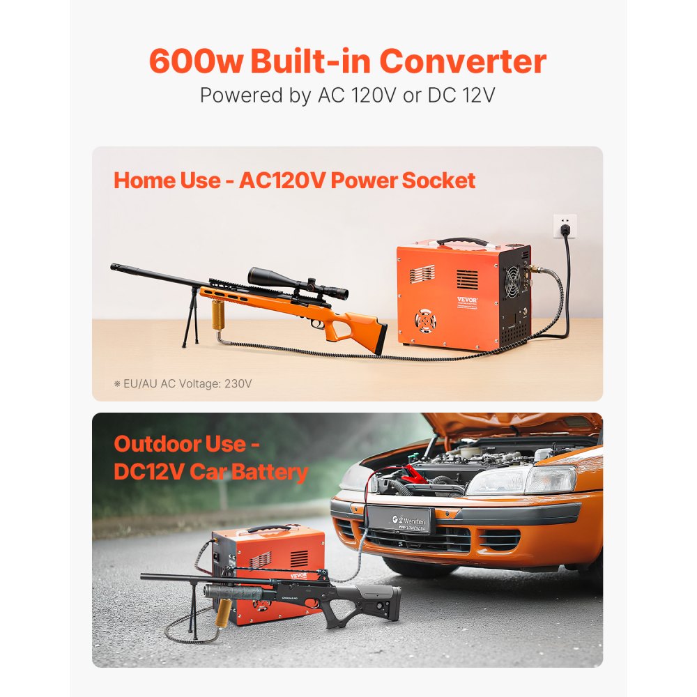 VEVOR Compresor de Aire PCP Comprimido PCP de 4500 PSI/30 Mpa con Convertidor Integrado y Sistema de Enfriamiento por Ventilador, para Rifle de Aire, Botella de Buceo, 300 W 220 V, 300 x 200 x 260 mm