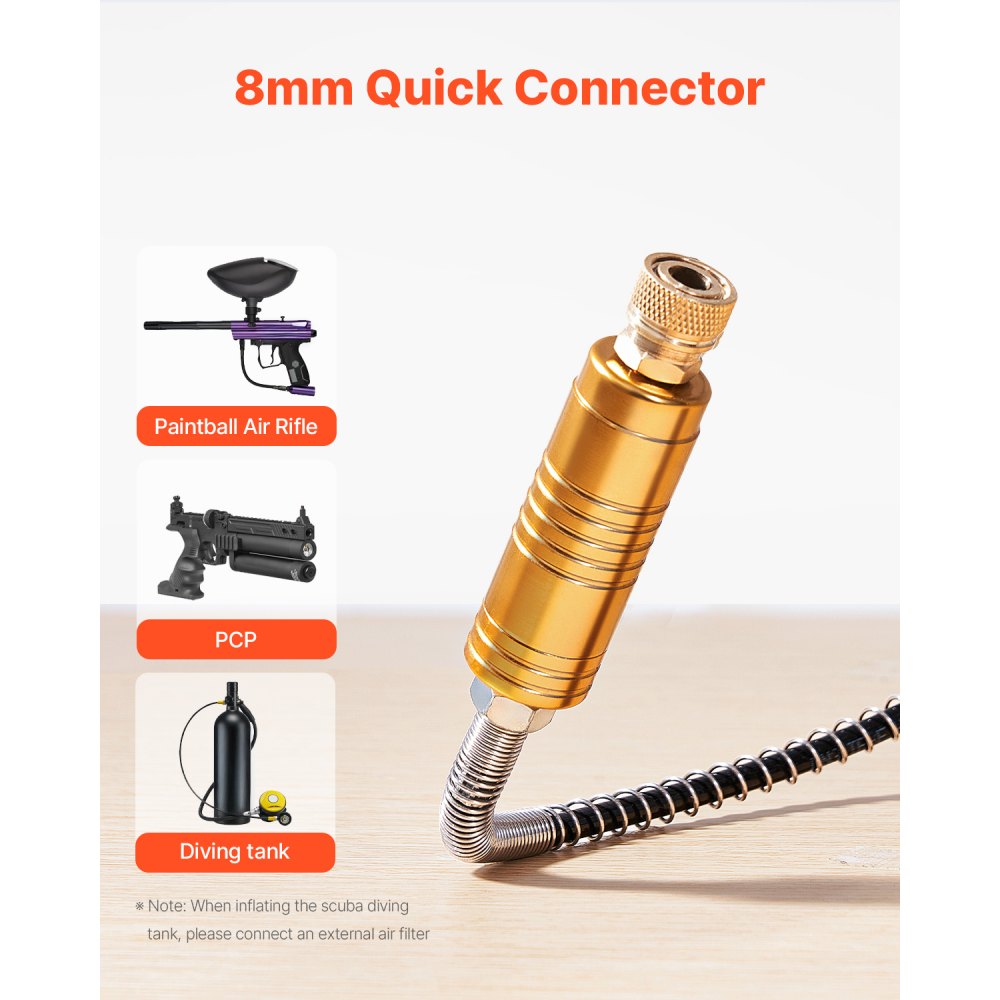 VEVOR Compresor de Aire PCP Comprimido PCP de 4500 PSI/30 Mpa con Convertidor Integrado y Sistema de Enfriamiento por Ventilador, para Rifle de Aire, Botella de Buceo, 300 W 220 V, 300 x 200 x 260 mm