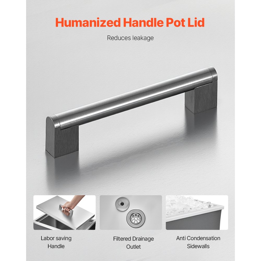 VEVOR Hielera Empotrable, 508 x 355 x 306 mm, de Acero Inoxidable, con Capacidad para 30 L, con Tapa para Exterior y Tubo de Drenaje Incluido, para Vino y Cerveza Fríos, Tapa Olla, Uso Versátil