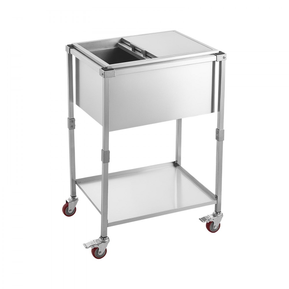 VEVOR Carrito Enfriador para Bebidas y Hielo 42,4 L, con Tapa Deslizante, de Acero Inoxidable, Carrito Nevera para Exterior con Estante, para Jardín, Piscina, Restaurante, 66 x 50,5 x 98,5 cm