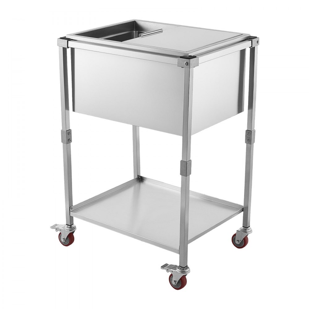 VEVOR Carrito Enfriador para Bebidas y Hielo 42,4 L, con Tapa Deslizante, de Acero Inoxidable, Carrito Nevera para Exterior con Estante, para Jardín, Piscina, Restaurante, 66 x 50,5 x 98,5 cm