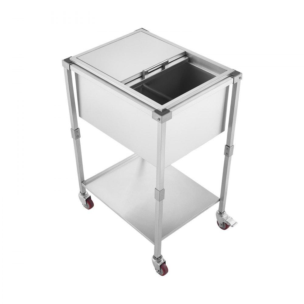 VEVOR Carrito Enfriador para Bebidas y Hielo 42,4 L, con Tapa Deslizante, de Acero Inoxidable, Carrito Nevera para Exterior con Estante, para Jardín, Piscina, Restaurante, 66 x 50,5 x 98,5 cm