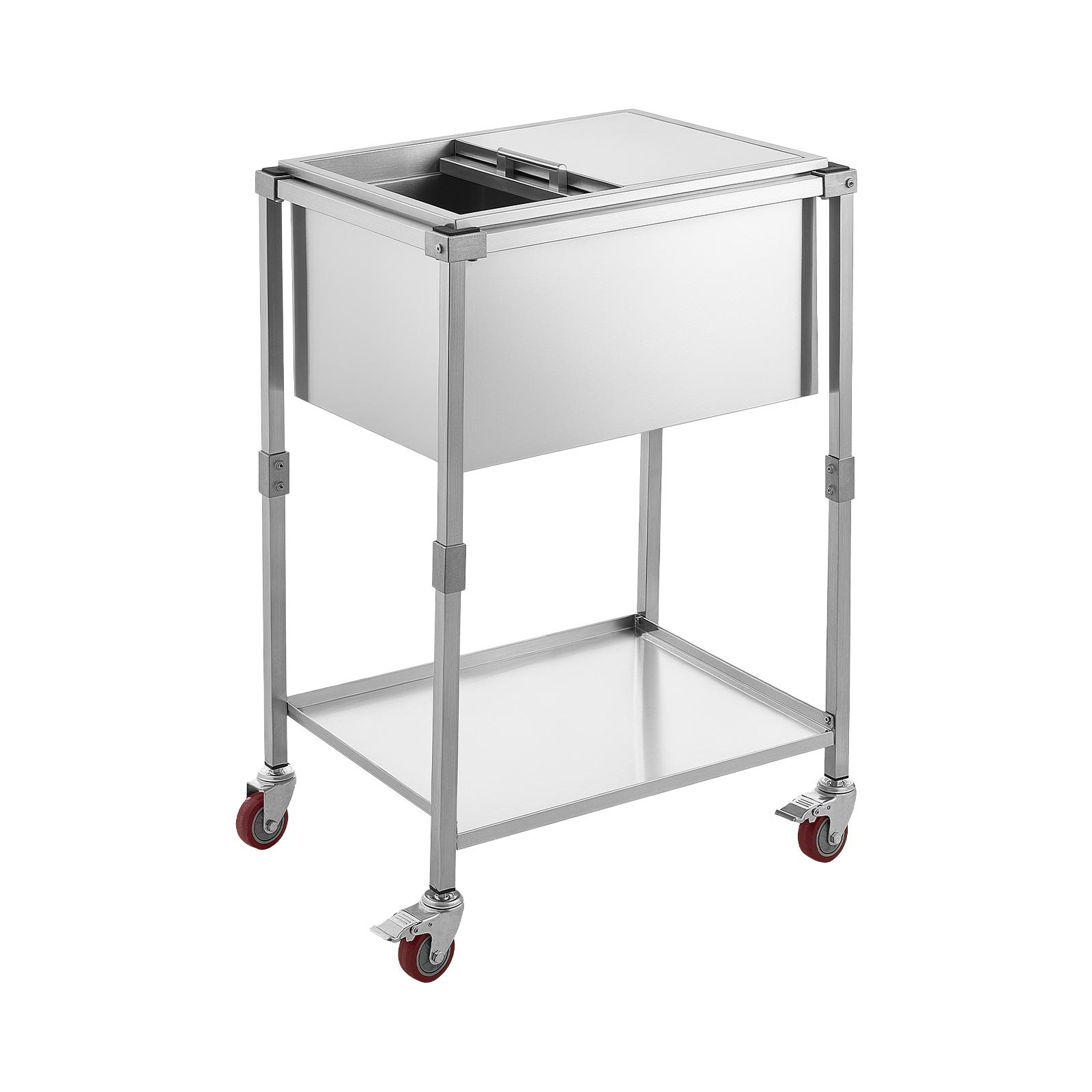 VEVOR Carrito Enfriador para Bebidas y Hielo 42,4 L, con Tapa Deslizante, de Acero Inoxidable, Carrito Nevera para Exterior con Estante, para Jardín, Piscina, Restaurante, 66 x 50,5 x 98,5 cm