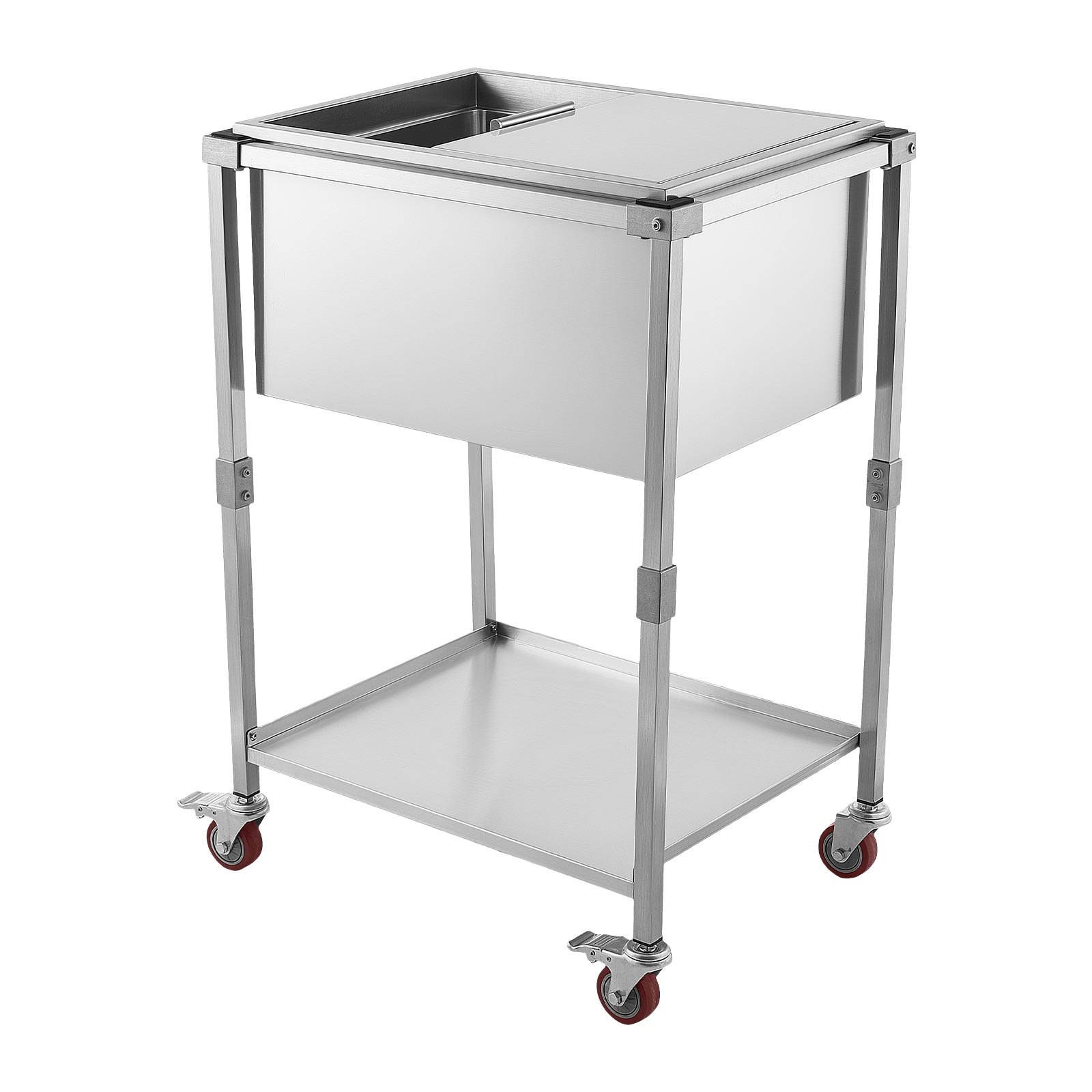 VEVOR Carrito Enfriador para Bebidas y Hielo 42,4 L, con Tapa Deslizante, de Acero Inoxidable, Carrito Nevera para Exterior con Estante, para Jardín, Piscina, Restaurante, 66 x 50,5 x 98,5 cm