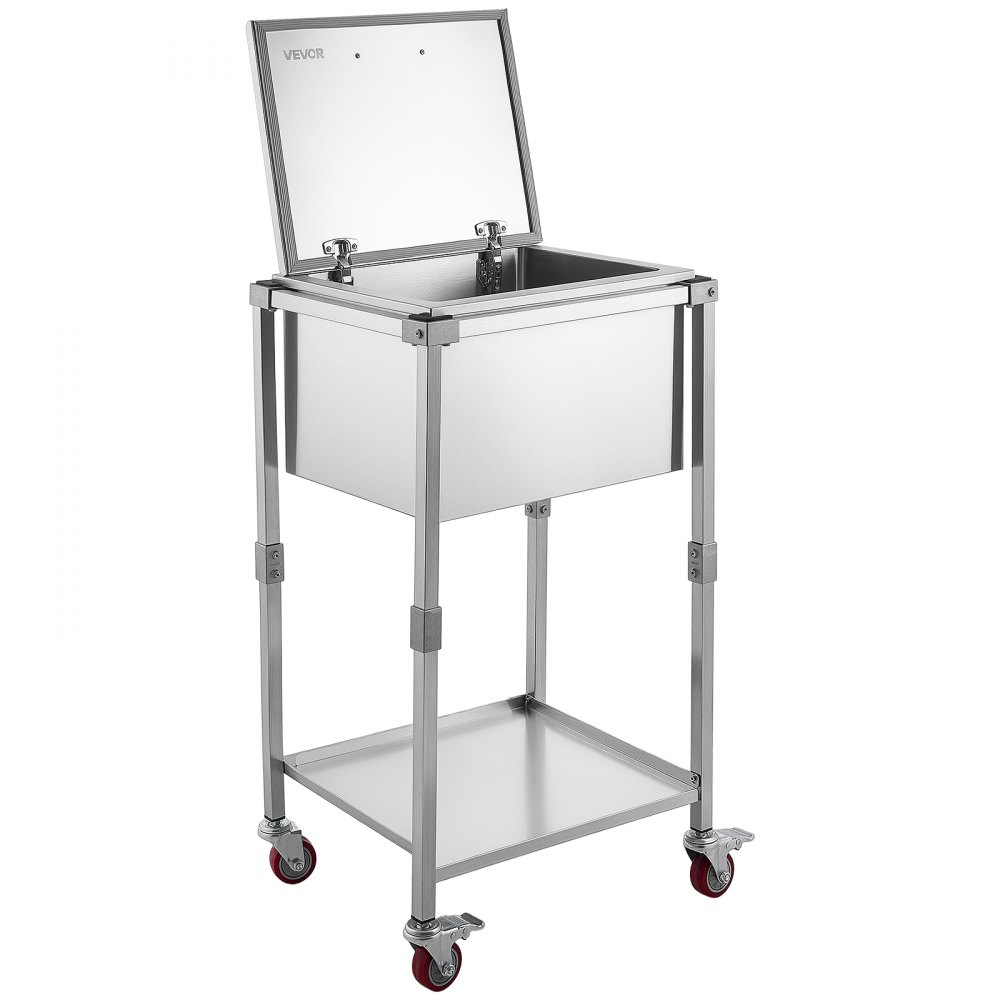 VEVOR Carrito Enfriador para Bebidas y Hielo 54,6 L con Tapa Abatible, de Acero Inoxidable, con Estante y Ruedas, para Jardín, Piscina, Restaurante, Fiesta, Gran Capacidad, 55,8 x 45,5 x 100,3 cm