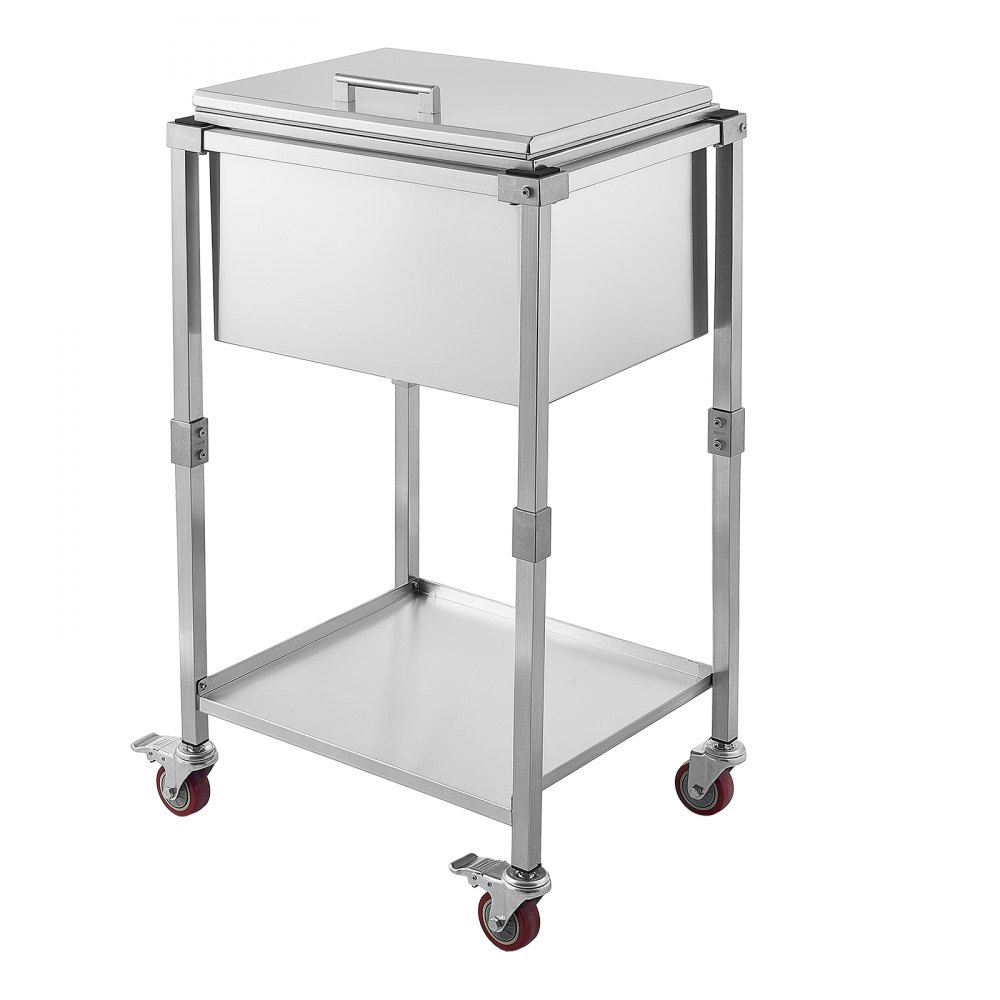 VEVOR Carrito Enfriador para Bebidas y Hielo 54,6 L con Tapa Abatible, de Acero Inoxidable, con Estante y Ruedas, para Jardín, Piscina, Restaurante, Fiesta, Gran Capacidad, 55,8 x 45,5 x 100,3 cm