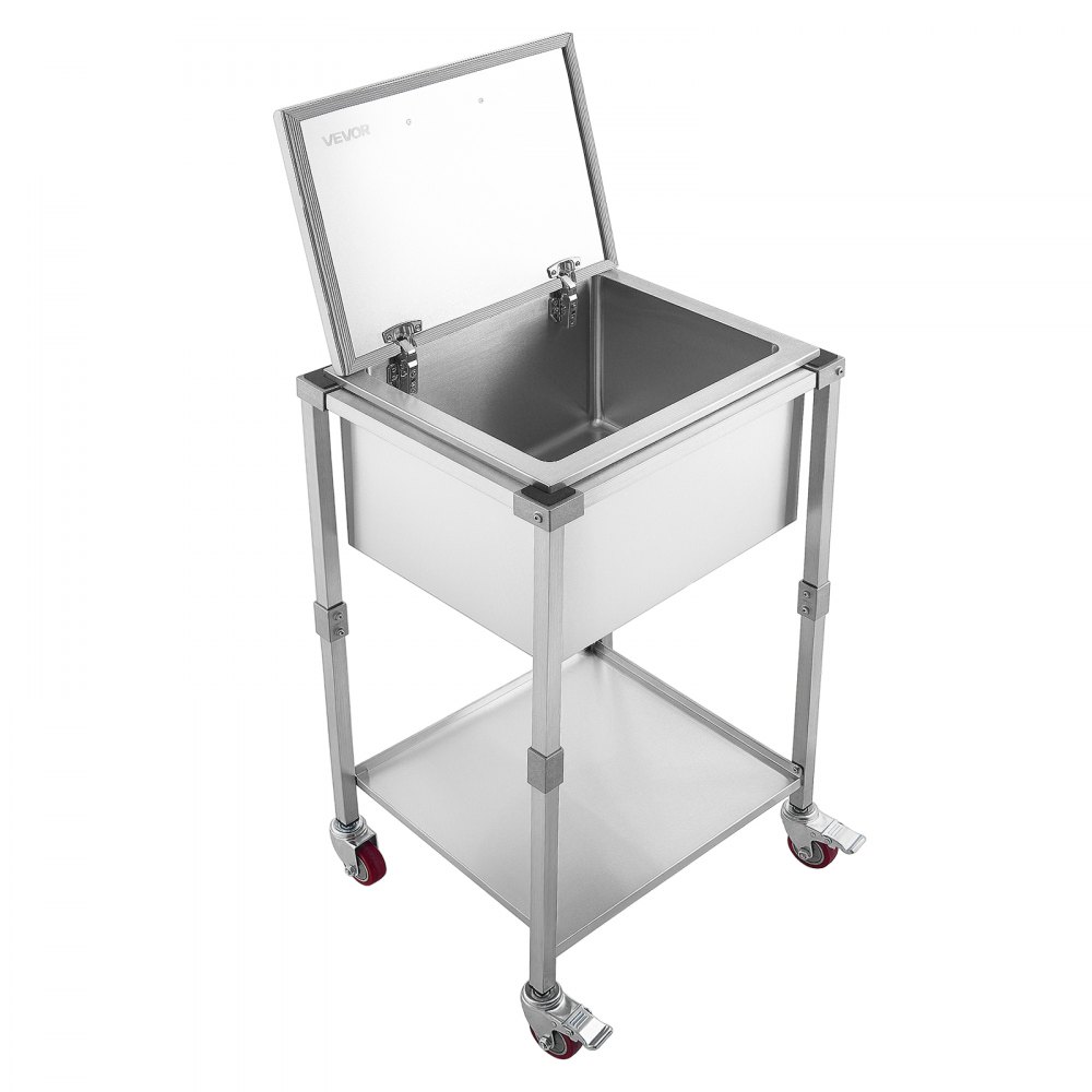 VEVOR Carrito Enfriador para Bebidas y Hielo 54,6 L con Tapa Abatible, de Acero Inoxidable, con Estante y Ruedas, para Jardín, Piscina, Restaurante, Fiesta, Gran Capacidad, 55,8 x 45,5 x 100,3 cm