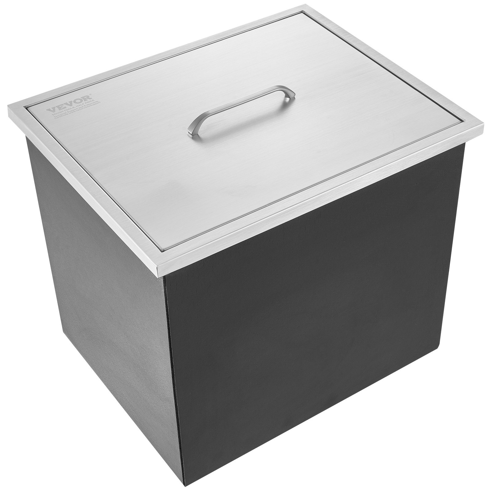 VEVOR Drop-in Ice Box, 30.25 L Stainless Steel Ice Cooler, 508 x 355 x 308 mm Commercial Ice Container with Cover, Built-in Ice Storage Chest, Drain Pipe and Drain Plug Included