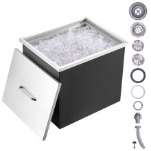 VEVOR Bandeja de Hielo Empotrada 77,9 L 532x430x458 mm Caja de Hielo Aislada con Tapa de Acero Inoxidable Conservador de Cubitos de Hielo para Bebidas Cervezas Frías Cocina al Aire Libre Bar Hogar
