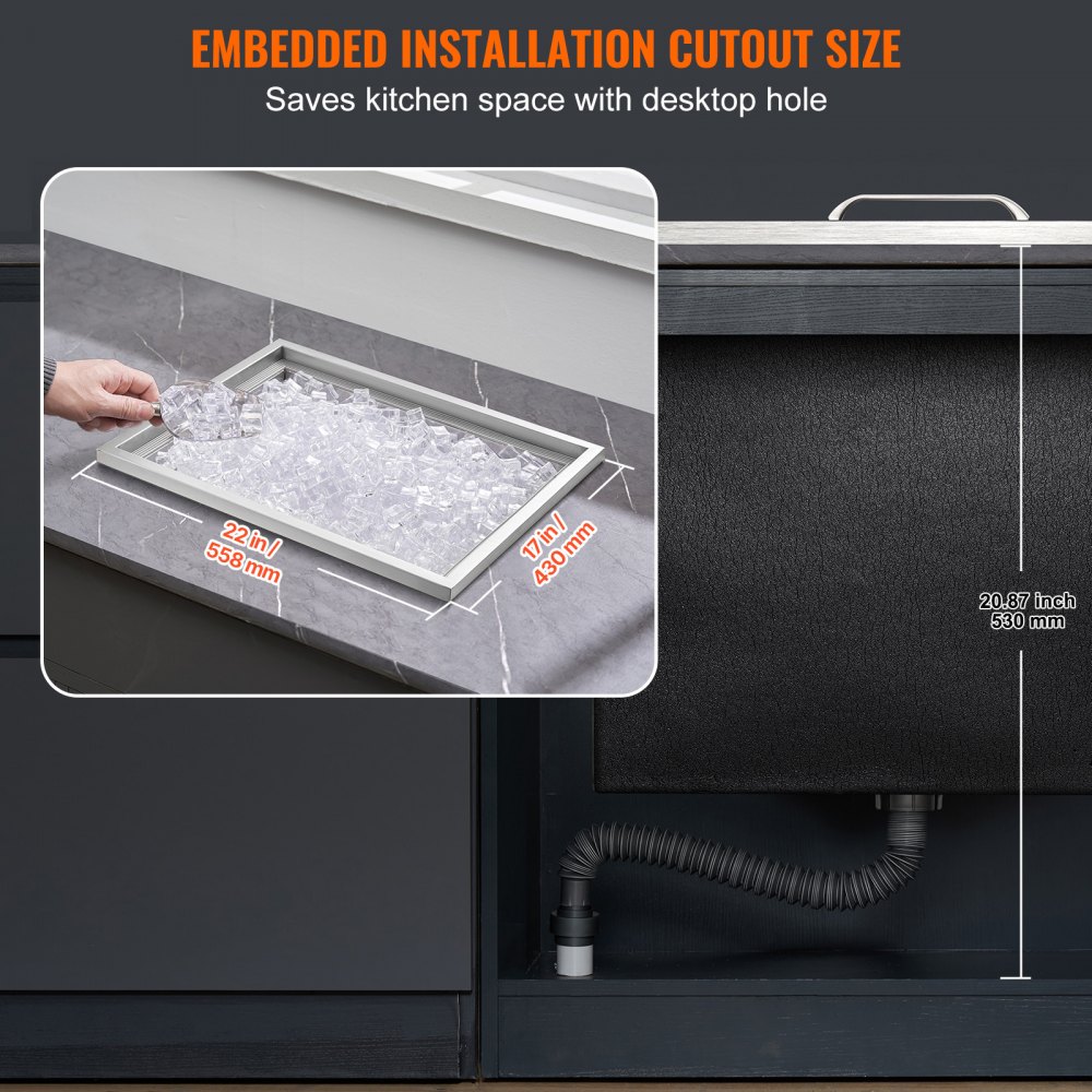 VEVOR Bandeja de Hielo Empotrada 43,5 L 558x430x306 mm Caja de Hielo Aislada con Tapa de Acero Inoxidable Conservador de Cubitos de Hielo para Bebidas Cervezas Frías Cocina al Aire Libre Bar Hogar