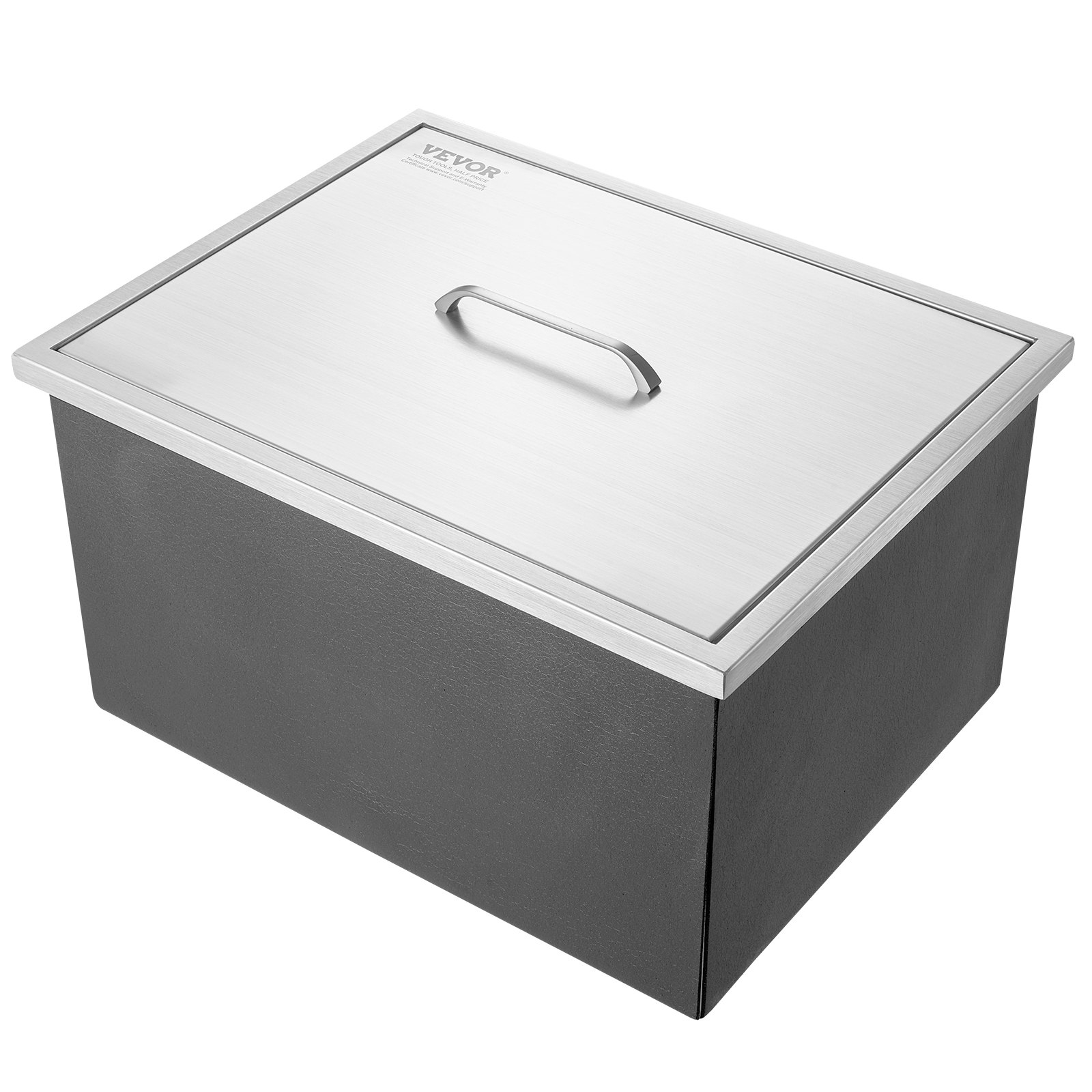 VEVOR Drop-in Ice Box, 43.5 L Stainless Steel Ice Cooler, 558 x 430 x 306 mm Commercial Ice Container with Cover, Built-in Ice Storage Chest, Drain Pipe and Drain Plug Included