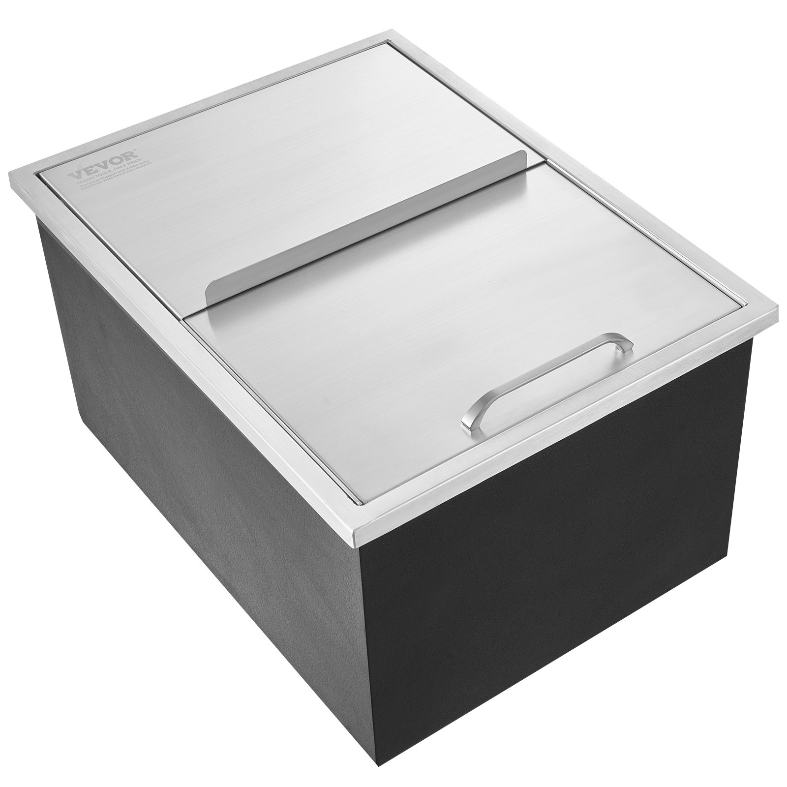 VEVOR 55.23 L Drop-in Ice Box, 608 x 457 x 333 mm Stainless Steel Ice Cooler, Commercial Ice Container with Sliding Lid, Built-in Ice Storage Chest, Drain Pipe & Drain Plug Included