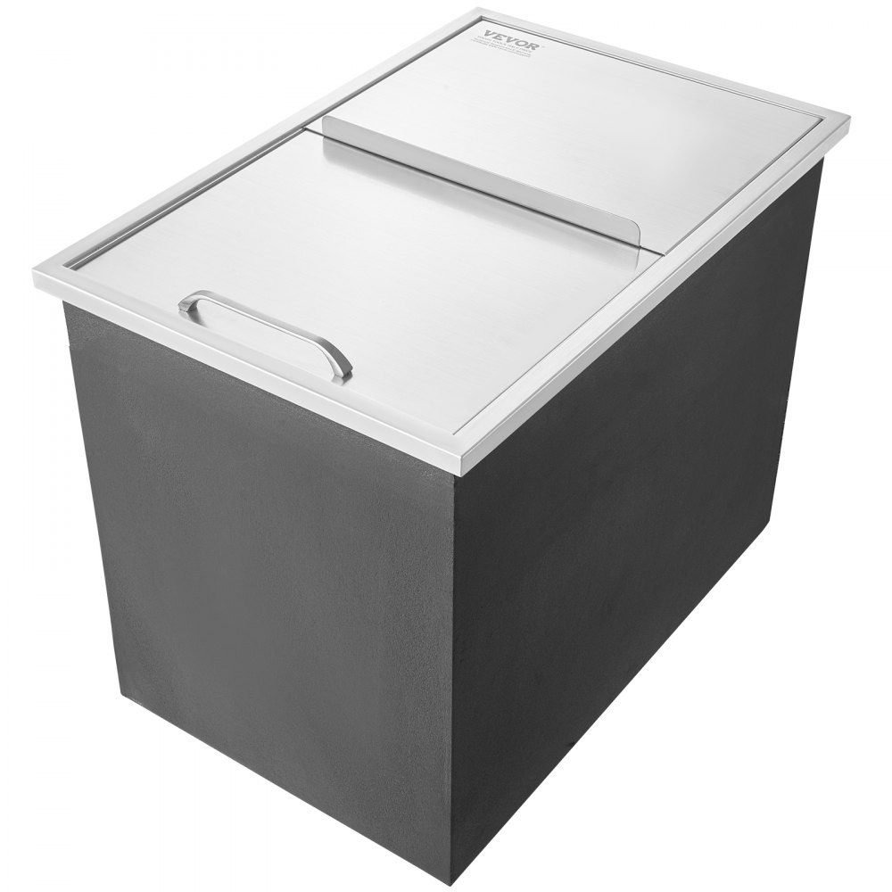 VEVOR 109.48 L Drop-in Ice Box, 683 x 455 x 536 mm Stainless Steel Ice Cooler, Commercial Ice Container with Sliding Lid, Built-in Ice Storage Chest, Drain Pipe & Drain Plug Included