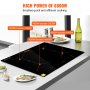 VEVOR Placa de Inducción Eléctrica 4 Fuegos Vitrocerámica 6800 W Placa de Inducción Empotrada 61 Cm con Control Táctil 9 Niveles de Calor Apagado Automático para Olla de Hierro, Acero Inoxidable