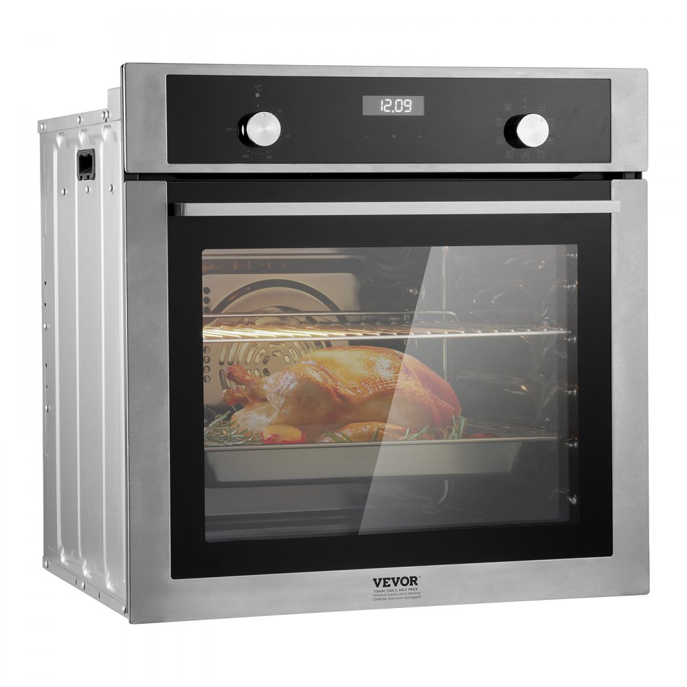 VEVOR Horno Empotrable de Pared Eléctrico 59,5 cm 76 L 9 Funciones para Cocina