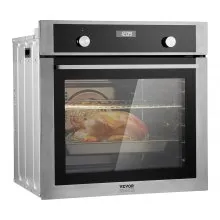 VEVOR Horno Empotrable de Pared 76 L Horno Eléctrico 59,5 cm 3550 W con 9 Funciones de Cocción Calentamiento Rápido a 200°C en 5 Minutos con Rejilla y Bandeja para Hornear, Cocina, Restaurante