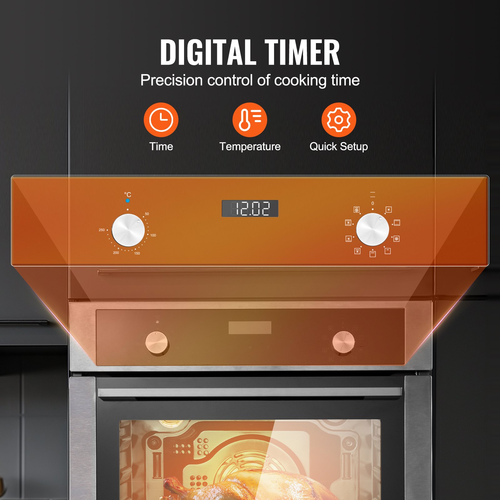 VEVOR Horno Empotrable de Pared 76 L Horno Eléctrico 59,5 cm 3550 W con 9 Funciones de Cocción Calentamiento Rápido a 200°C en 5 Minutos con Rejilla y Bandeja para Hornear, Cocina, Restaurante