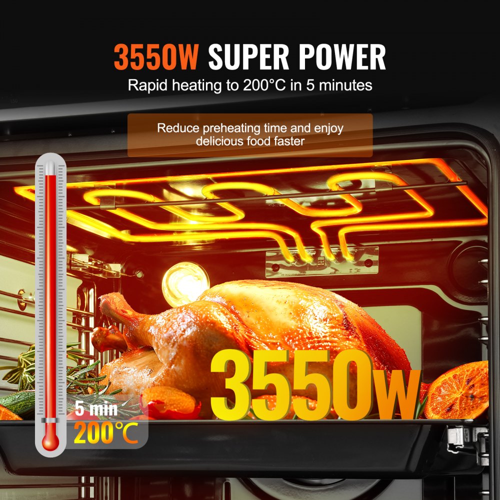VEVOR Single Wall Oven, 24" Electric Built-in Wall Oven with 9 Cooking Functions, 2.68 Cubic Foot Electric Wall Oven, Heats Up to 200°C in 5 Minutes, 3550 W Electric Oven with Baking Rack and Baking Tray, Kitchen