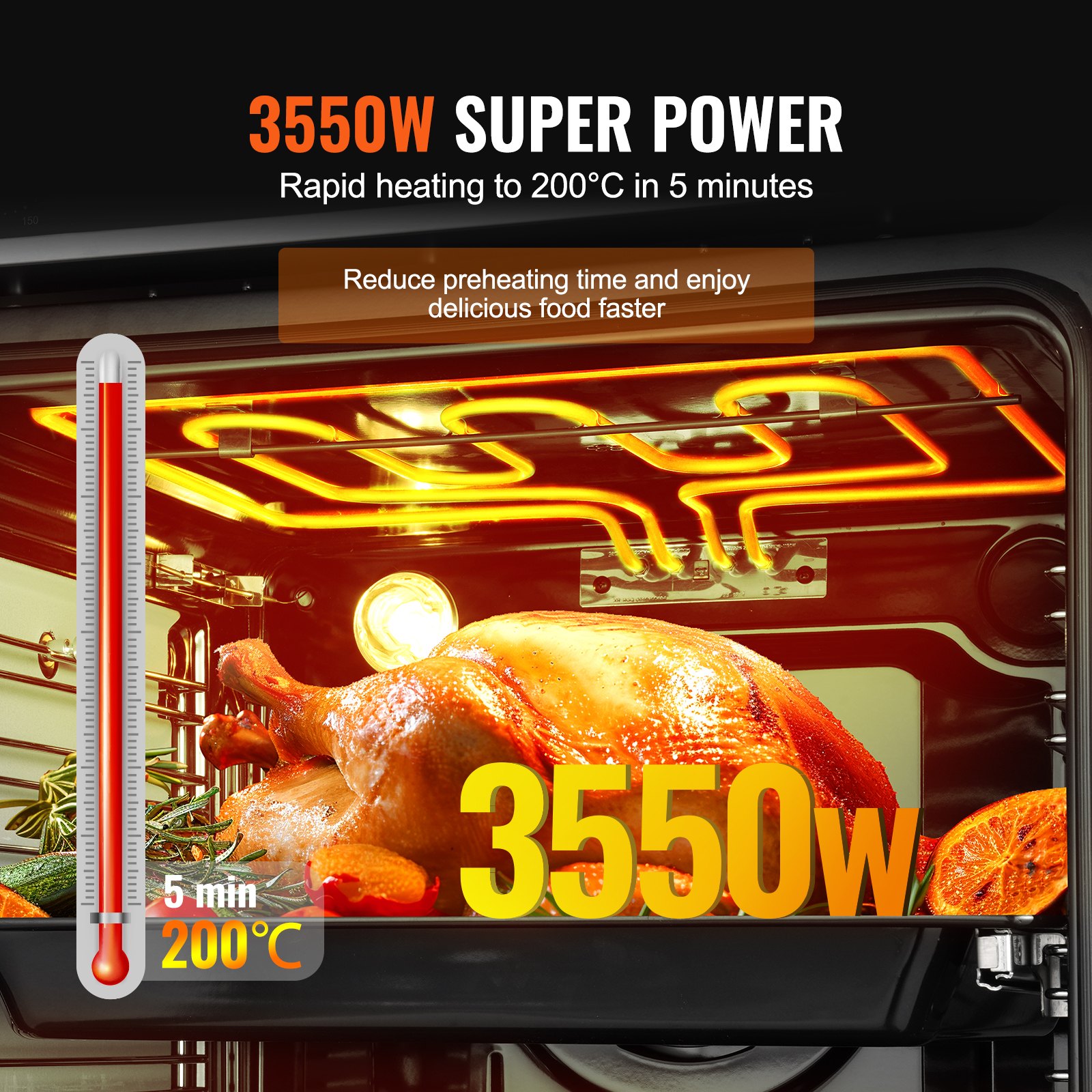 VEVOR Single Wall Oven, 24" Electric Built-in Wall Oven with 9 Cooking Functions, 2.68 Cubic Foot Electric Wall Oven, Heats Up to 200°C in 5 Minutes, 3550 W Electric Oven with Baking Rack and Baking Tray, Kitchen