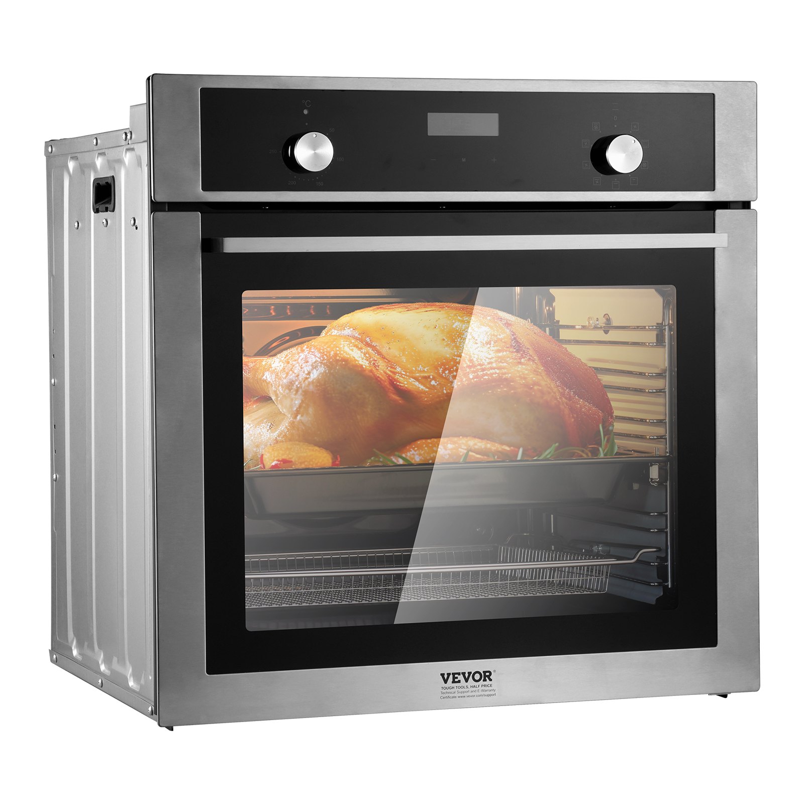 VEVOR Single Wall Oven, 24" Electric Built-in Wall Oven with 9 Cooking Functions, 2.68 Cubic Foot Electric Wall Oven, Heats Up to 200°C in 5 Minutes, 3550 W Electric Oven with Baking Rack and Baking Tray, Kitchen