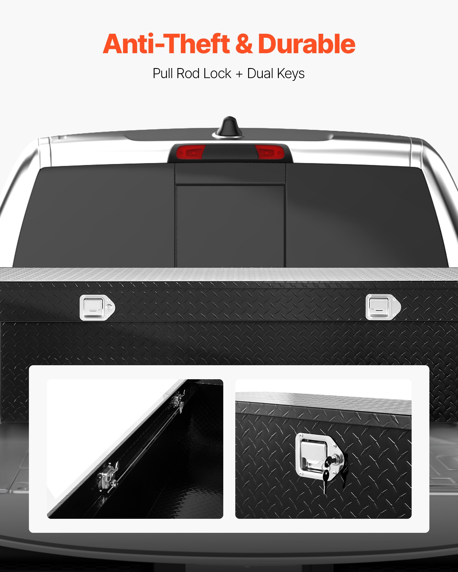 VEVOR Caja de Herramientas para Camioneta, 1771 x 304 x 366 mm, de Aleación de Aluminio Resistente con Textura de Diamante, para Remolque, Caravana, con Cerradura, Llaves y Asas Laterales, Negro