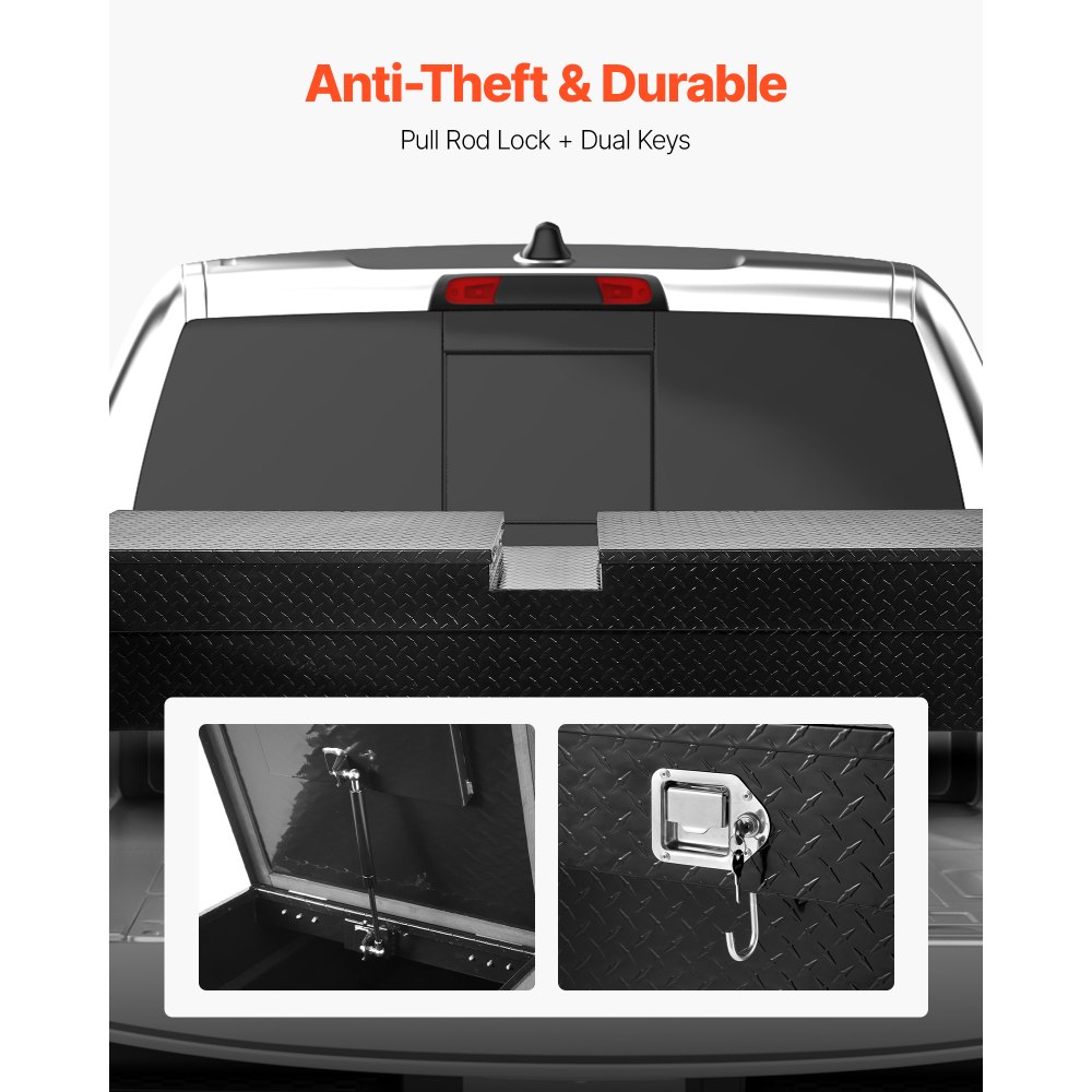 VEVOR Caja de Herramientas Impermeable para Camioneta, de Aluminio Resistente con Textura de Diamante, para Remolque, Caravana, con Cerradura, Llaves y Asas Laterales, Negro, 1771 x 507 x 331 mm