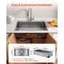 VEVOR 85cm Kitchen Top Mount Single Bowl Sinks, Stainless Steel Drop-In Farmhouse Basin with Accessories, Household Dishwasher Sinks for RV, Prep Kitchen, Laundry Room, Bar