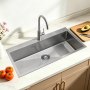 VEVOR 85cm Kitchen Top Mount Single Bowl Sinks, Stainless Steel Drop-In Farmhouse Basin with Accessories, Household Dishwasher Sinks for RV, Prep Kitchen, Laundry Room, Bar