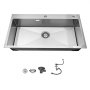 VEVOR 85cm Kitchen Top Mount Single Bowl Sinks, Stainless Steel Drop-In Farmhouse Basin with Accessories, Household Dishwasher Sinks for RV, Prep Kitchen, Laundry Room, Bar