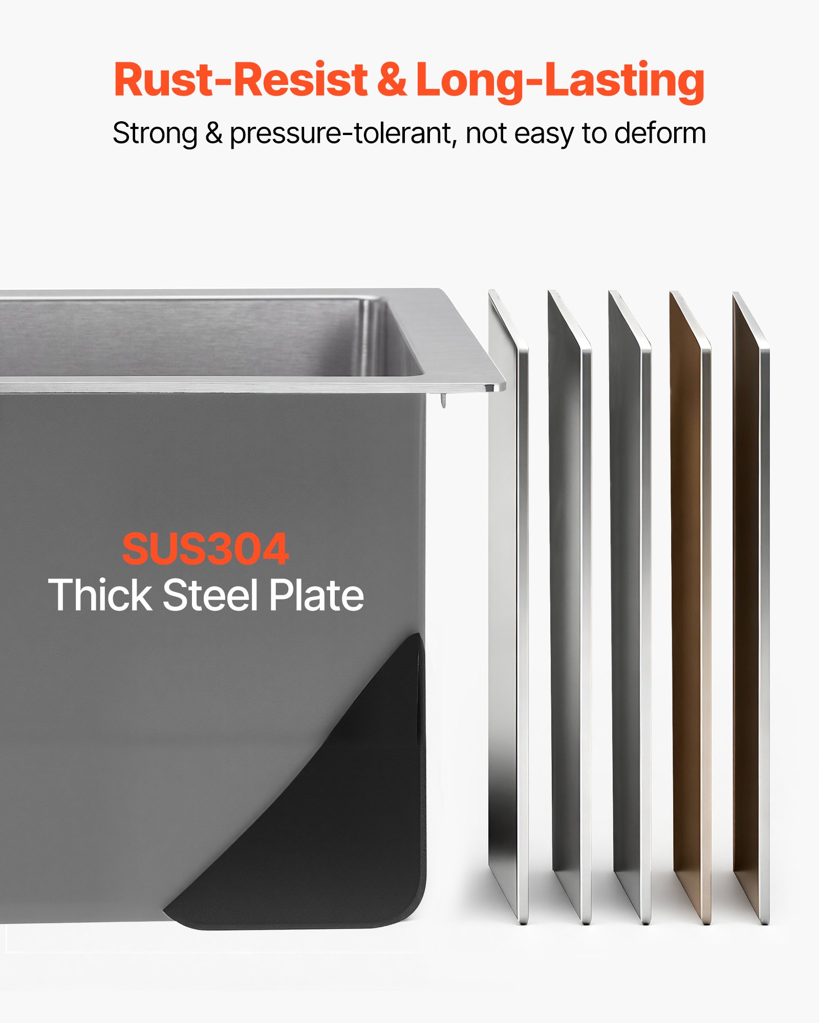 VEVOR Fregadero Bajo Encimera de 1 Seno, 850 x 450 x 190 mm, Fregadero de Cocina Empotrable de Acero Inoxidable, Esquinas Redondeadas, para Lavavajillas Domésticos, Cocinas Auxiliares, Lavaderos