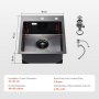 VEVOR Kitchen Sink, Built-in Sink, 40 cm Stainless Steel, Top-Mounted Sink, Single Bowl with Accessories, Household Sink for Motorhome, Preparation Kitchen, Bar (Black)
