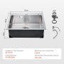 VEVOR Kitchen Sink, Built-in Sink, 55 x 45 x 19 cm, Stainless Steel, Top-Mounted Sink, Single Bowl with Accessories, Household Sink for RV, Preparation Kitchen, Bar