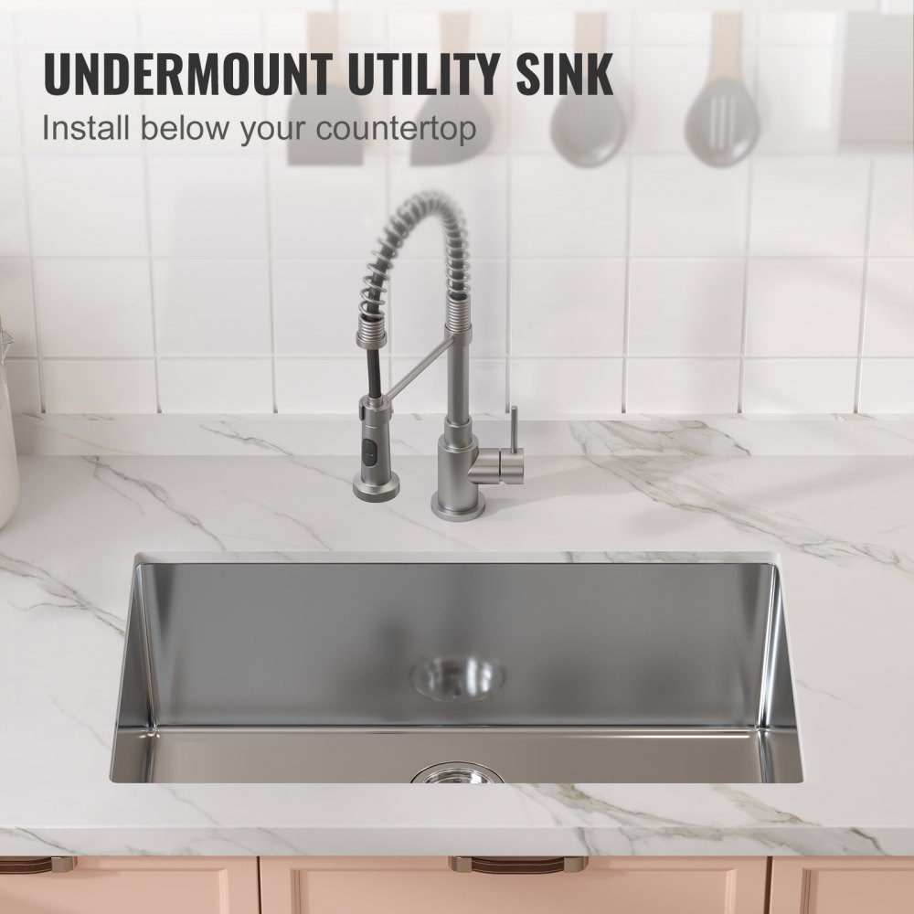 Fregadero de cocina bajo encimera VEVOR de 30 ", lavabo de un tazón, barra de cocina de acero inoxidable