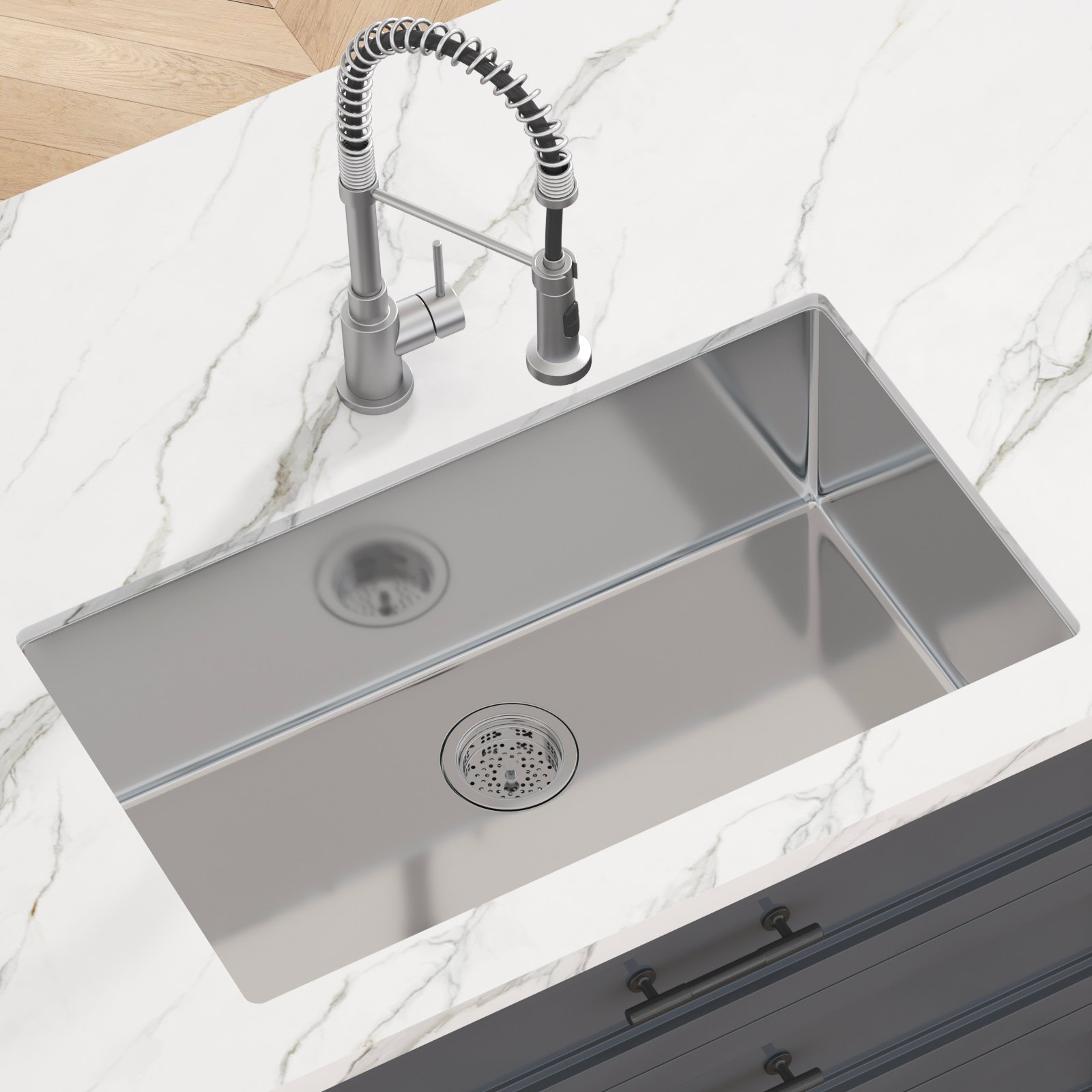 Fregadero de cocina bajo encimera VEVOR de 30 ", lavabo de un tazón, barra de cocina de acero inoxidable