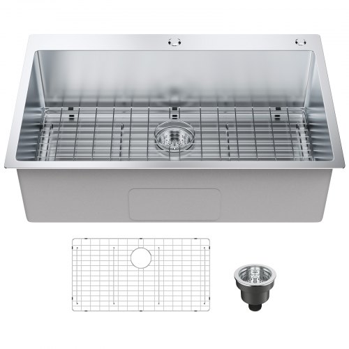 VEVOR Fregadero de Cocina de 1 Seno, 83,8 x 55,9 x 23 cm, Fregadero Bajo Encimera para el Hogar, Fregadero Bajo, Montaje Superior, Acero Inoxidable 304 con Accesorios para Bar, Lavandería, Restaurante