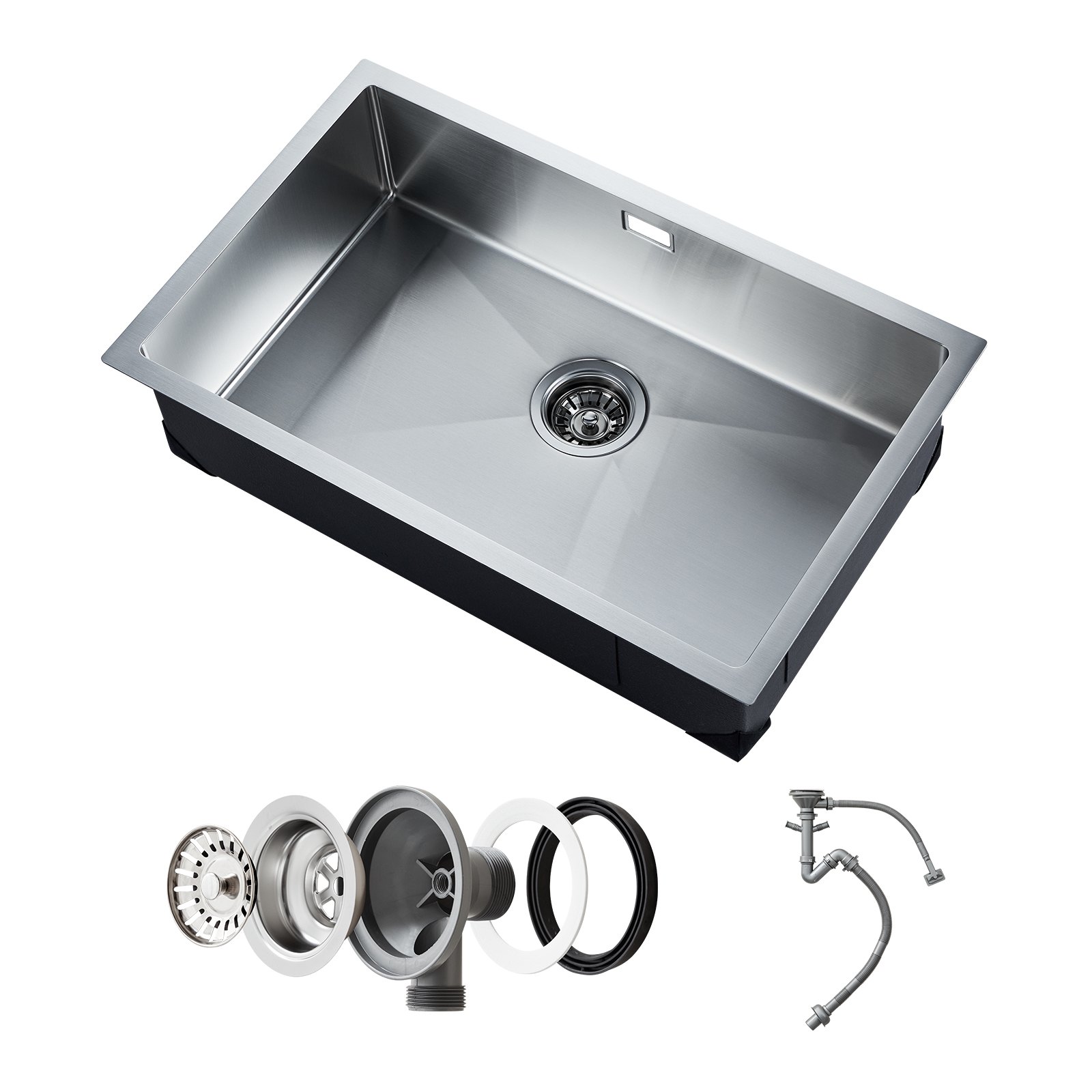 VEVOR Fregadero de Cocina bajo Encimera Acero Inoxidable 304, Lavabo de Granja de Un Solo Tazón con Accesorios, Fregaderos de Lavavajillas Domésticos para RV, Cocina de Preparación, 700 x 430 x 190 mm