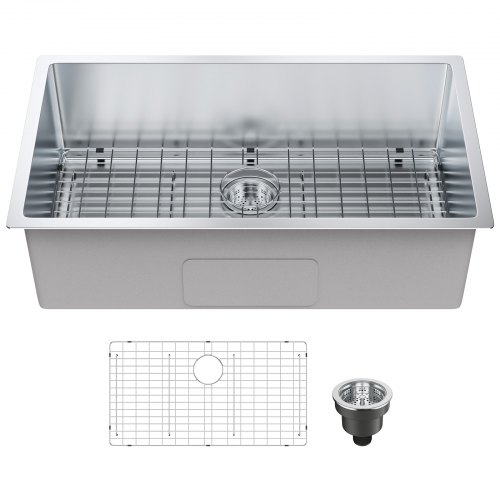 VEVOR Fregadero de cocina de 1 seno, 81,8 x 48,3 x 23 cm, fregadero bajo encimera para el hogar, fregadero bajo encimera de acero inoxidable 304 con varios accesorios para bar, lavandería, restaurante