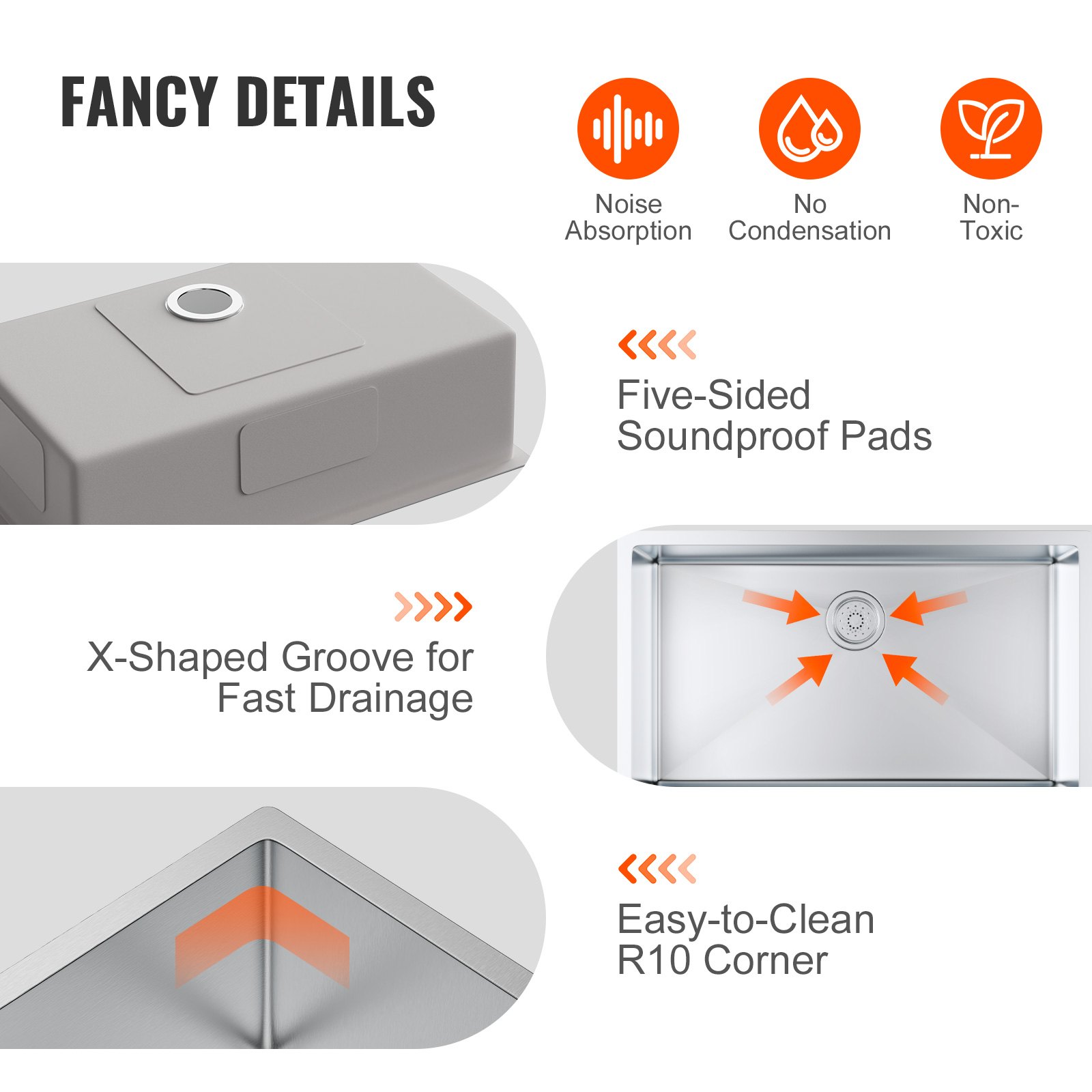 VEVOR Fregadero de cocina de 1 seno, 81,8 x 48,3 x 23 cm, fregadero bajo encimera para el hogar, fregadero bajo encimera de acero inoxidable 304 con varios accesorios para bar, lavandería, restaurante