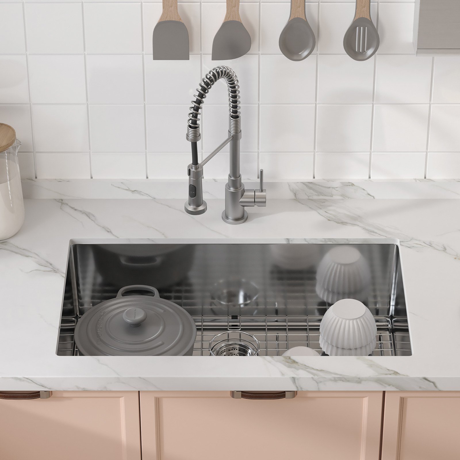 VEVOR Fregadero de cocina de 1 seno, 81,8 x 48,3 x 23 cm, fregadero bajo encimera para el hogar, fregadero bajo encimera de acero inoxidable 304 con varios accesorios para bar, lavandería, restaurante