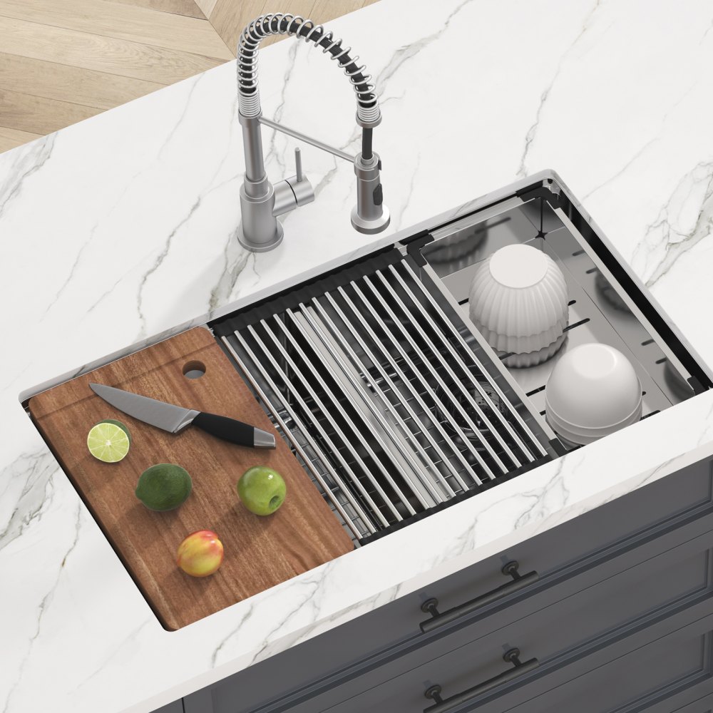 VEVOR Fregadero de Cocina 83,8x48,3x23 cm, Fregadero Bajo Encimera de Acero Inoxidable 2 Senos Bajo Encimera con Accesorios para Borde, Fregadero para Lavavajillas Doméstico para Estación de Trabajo