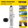 VEVOR Bomba Sumergible 164ft (50m) Bomba de Pozo Bomba de Piscina 25.5GPM para Uso Industrial y Doméstico Bomba de Agua Eléctrica Bomba Centrífuga Máxima Inmersión 42 m Tornillo de Bomba Sumergible