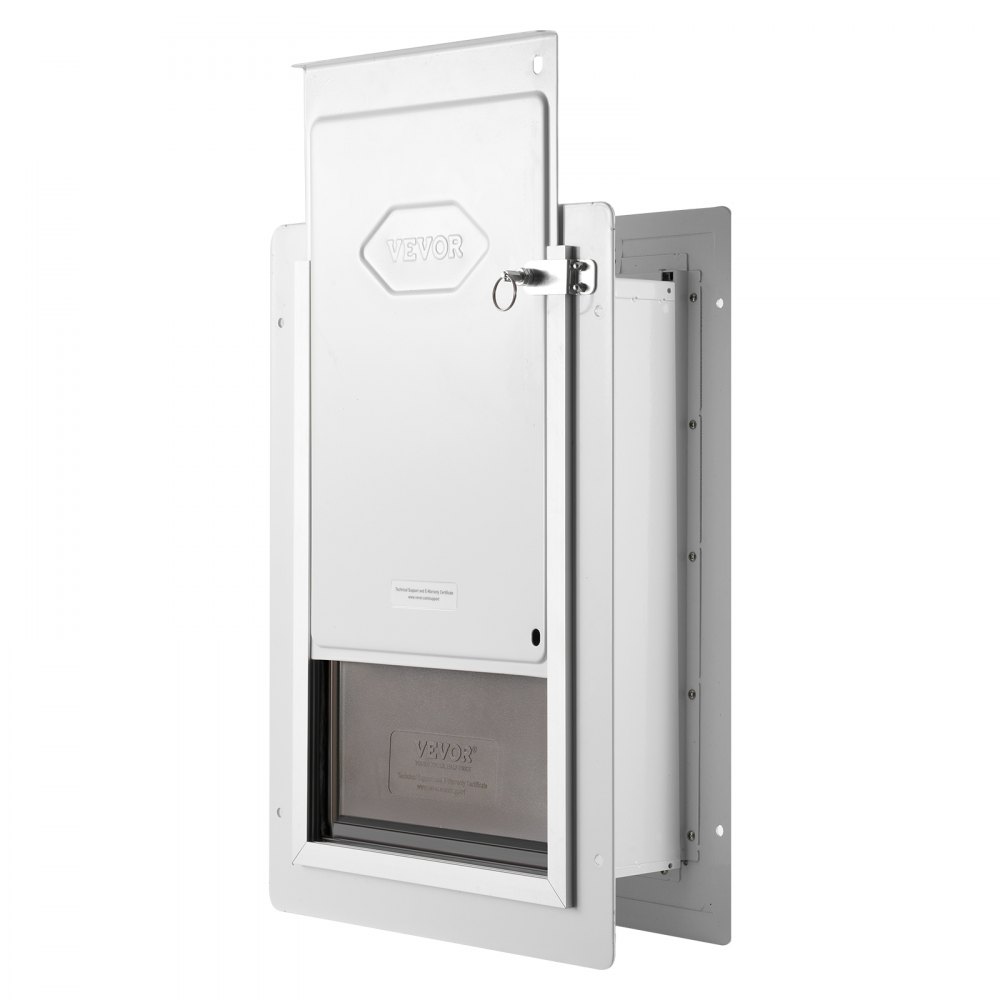VEVOR Puerta para Mascotas con Sistema de Cerradura y 3 Solapas, Marco de Metal de 362 x 536 mm, Puerta para Mascotas para Instalar en Paredes, Puerta de Mascotas para Perritos y Gatitos, Blanca, L