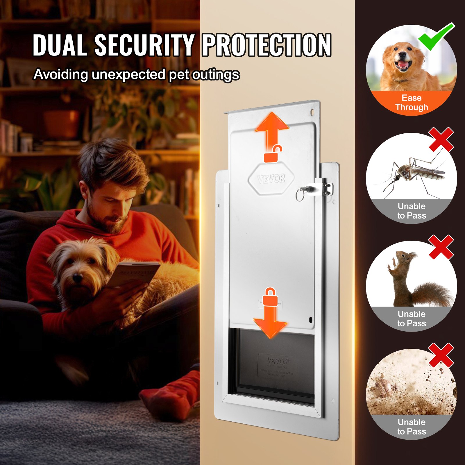VEVOR Puerta para Mascotas con Sistema de Cerradura y 3 Solapas, Marco de Metal de 362 x 536 mm, Puerta para Mascotas para Instalar en Paredes, Puerta de Mascotas para Perritos y Gatitos, Blanca, L