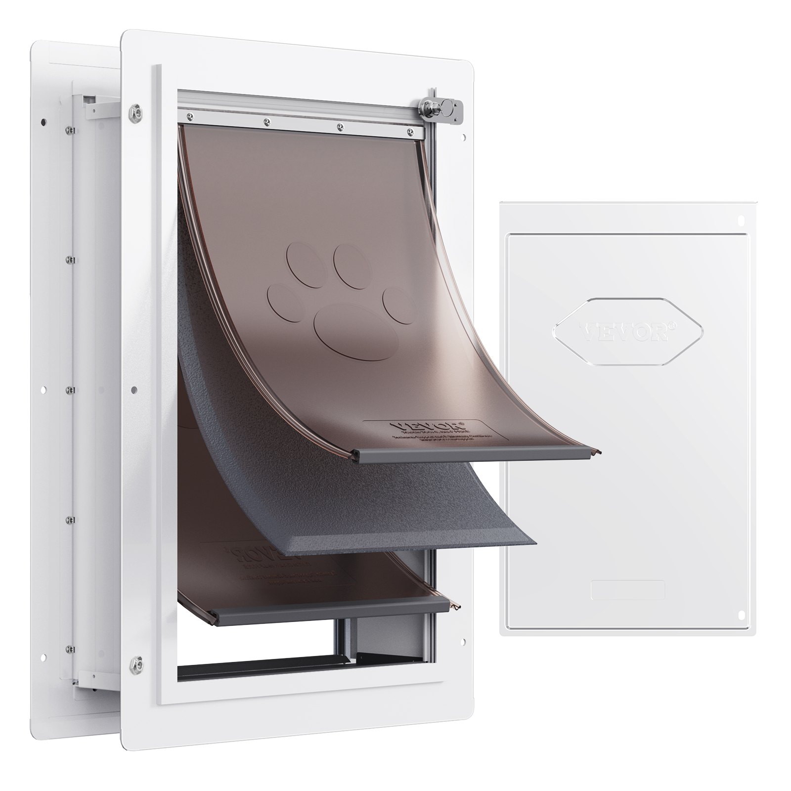 VEVOR Puerta para Mascotas con Sistema de Cerradura y 3 Solapas, Marco de Metal de 362 x 536 mm, Puerta para Mascotas para Instalar en Paredes, Puerta de Mascotas para Perritos y Gatitos, Blanca, L