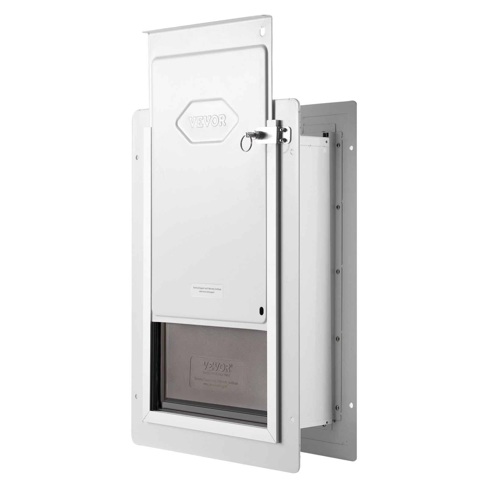 VEVOR Puerta para Mascotas con Sistema de Cerradura y 3 Solapas, Marco de Metal de 312 x 435 mm, Puerta para Mascotas para Instalar en Paredes, Puerta de Mascotas para Perritos y Gatitos, Blanca, M
