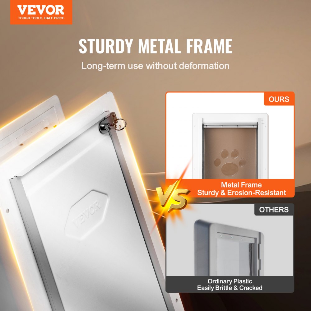 VEVOR Puerta para Mascotas con Sistema de Cerradura y 3 Solapas, Marco de Metal de 236 x 335 mm, Puerta para Mascotas para Instalar en Paredes, Puerta de Mascotas para Perritos y Gatitos, Blanca, S