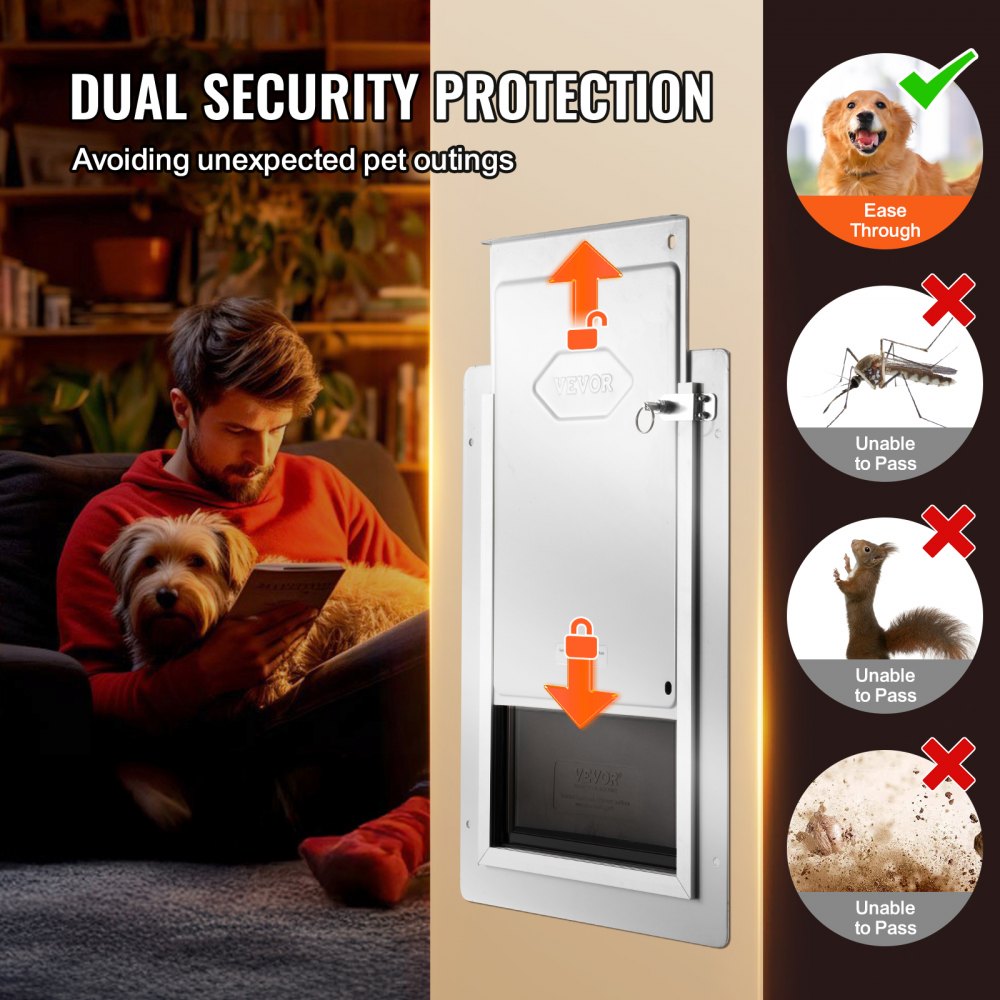 VEVOR Puerta para Mascotas con Sistema de Cerradura y 3 Solapas, Marco de Metal de 236 x 335 mm, Puerta para Mascotas para Instalar en Paredes, Puerta de Mascotas para Perritos y Gatitos, Blanca, S