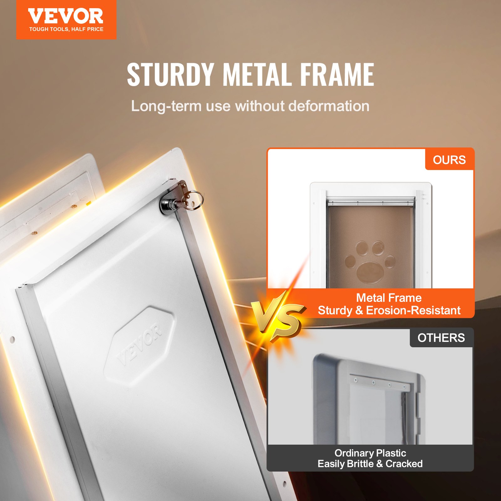 VEVOR Puerta para Mascotas con Sistema de Cerradura y 3 Solapas, Marco de Metal de 236 x 335 mm, Puerta para Mascotas para Instalar en Paredes, Puerta de Mascotas para Perritos y Gatitos, Blanca, S