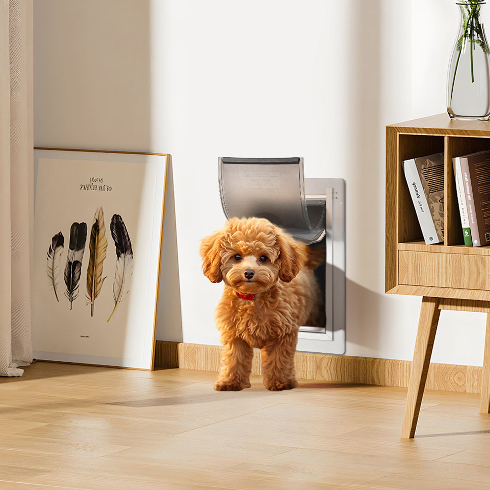 VEVOR Puerta para Mascotas con Sistema de Cerradura y 3 Solapas, Marco de Metal de 236 x 335 mm, Puerta para Mascotas para Instalar en Paredes, Puerta de Mascotas para Perritos y Gatitos, Blanca, S